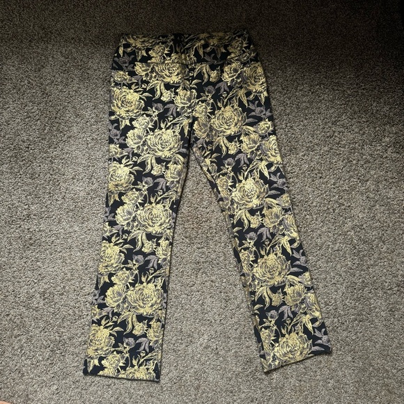 Soft Surroundings Pants Womens Medium Petite Black Gold Floral Moonstruck Boot - Picture 2 of 8